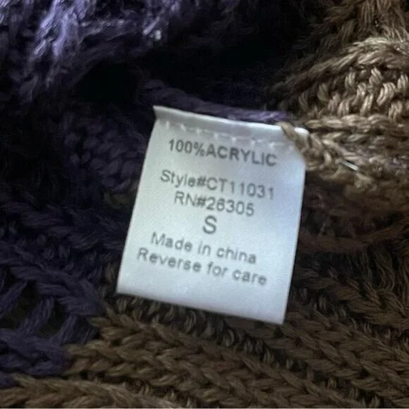 Lumiere Brown and Purple Pull Over Open Knit Sweater Size S - Picture 5 of 10